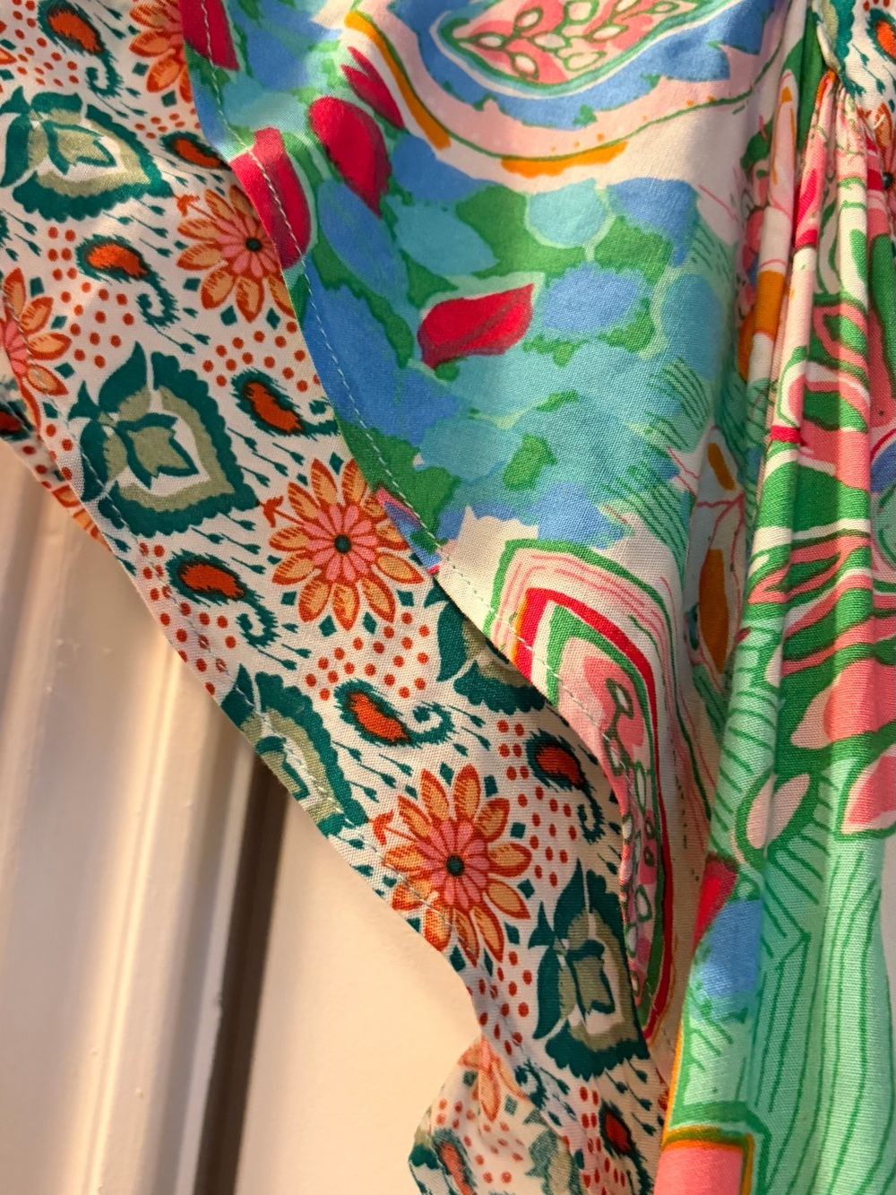 Floral Paisley V-Neck Dress in Teal and Pink - Picture 5 of 7